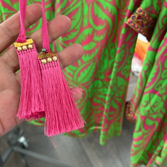 DESIGNER SET SIZE M Green Leaf Print Midi Viscose Kimono with Embroidery… - Picture 5 of 16